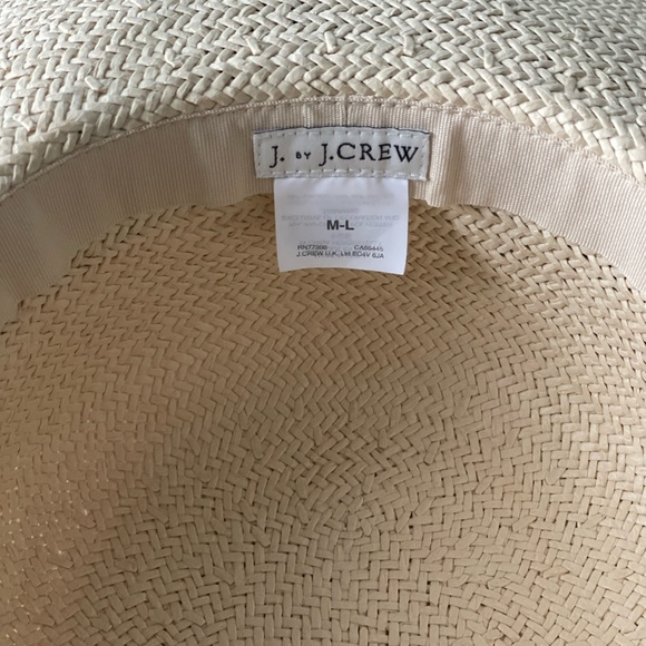 J. CREW Raw Edge Black Ribbon Straw Hat - Picture 3 of 8